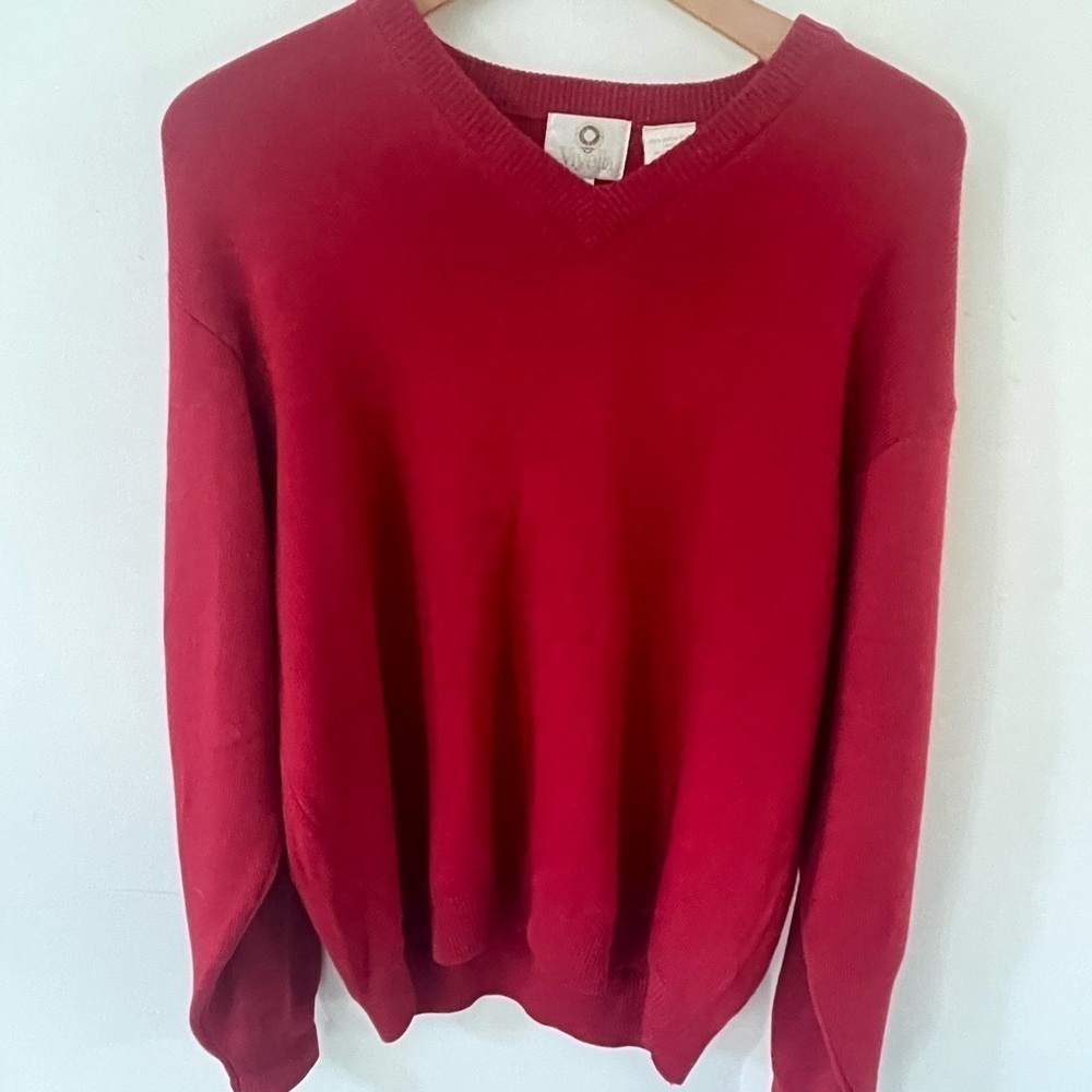 Viyella Mens 100% Merino Wool V Neck Luxury Sport Red Long Sleeve Sweater Size M
